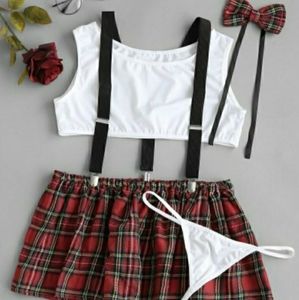 Zaful Plaid Suspender Lingerie Student Costume Set